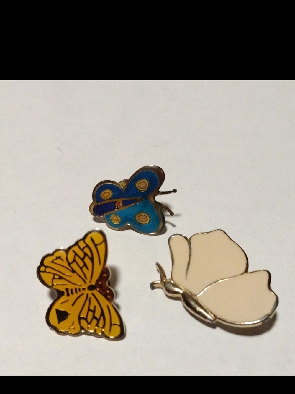 Vintage Butterfly Gold Tone  Enamel Metal Pins Multicolor Brooches LOT OF 3